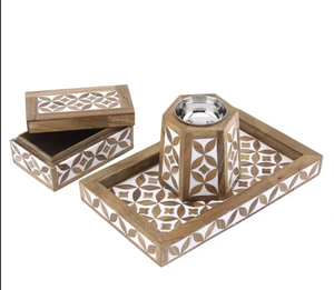 Ensemble brûleur d'encens en résine blanche et nacre avec boîte et plateau pour conserver le parfum, provenant d'Inde - Product Image 6