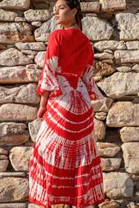 New Women's Eco-Friendly Natural Waist Oversized Short Sleeve Solid Plaid Hand Made Tie Dye Kimono <b>Cardigan</b> Long Maxi <b>Dress</b> - Product Image 5