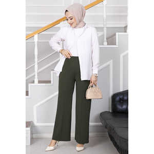 กางเกงขายาวทรงกว้างสีกากี Palazzo Modest - Product Image 1