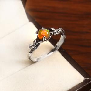 Bague Femme Argent Sterling 925 Style Boho Opale Orange Plaqué Or Prong Setting Design Classique Fête Anniversaire De Mariage - Product Image 6