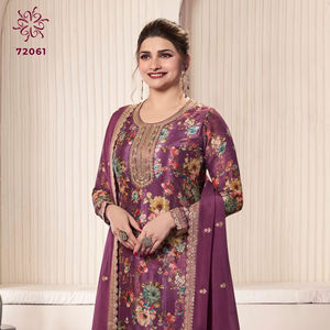 Diseñador Heavy Premium Chinon Multi Impresión digital Secuencia superior Bordado Emparejado Santoon Fondo de seda Ropa de fiesta Absorbe la humedad - Product Image 2