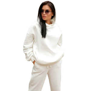 Survêtement femme coton polaire deux pièces survêtement pantalon ensemble uni épais unisexe 2 pièces survêtement à capuche ensemble pour femmes - Product Image 5