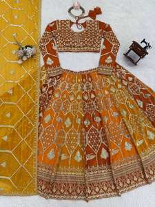 Lehenga Choli de mariage multicolore en broderie de séquence Foux Gorgette de designer - Product Image 6