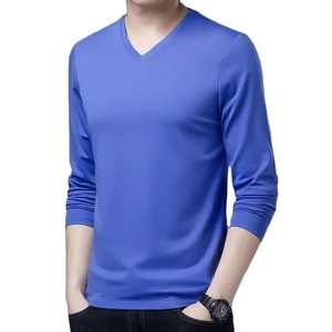 เสื้อยืดแขนยาวคอวีสำหรับผู้ชายซับในผ้าไหมสำหรับผู้ชายเสื้อยืดใส่สบาย - Product Image 3