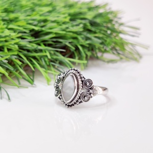 Bague marquise en argent 925 avec nacre Bijoux élégants en argent avec nacre Bagues en perles uniques pour femmes - Product Image 1
