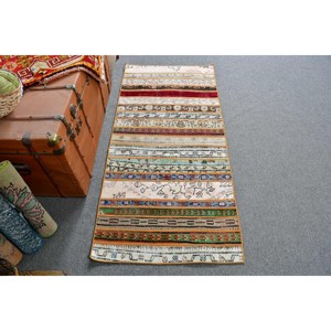 2.4x5.2 ft Rug, Turkish Vintage Rug, <b>Red</b> Green Polka dot <b>Wool</b> Rug - Product Image 1