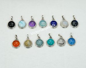 925เงินสเตอร์ลิงเดือนมีนาคมหินโมราสีฟ้าพร้อมกรอบการตั้งค่าทรงกลมจี้เสน่ห์ - Product Image 6