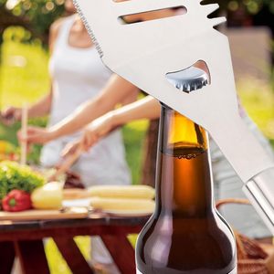 4-teiliges Set aus robustem Edelstahl für Camping und Grillen im Freien, Grillzubehör, Grillbesteck-Set, Spachtel, Gabel, Bürste, Zange - Product Image 4