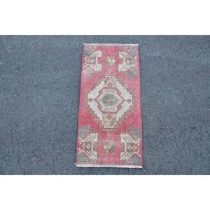 พรมขนสัตว์ตุรกีสีแดงและสีเบจ2.9ft วินเทจ1.4ชิ้นแบบสานเรียบลายปะติดสำหรับตกแต่งห้องนั่งเล่นพื้นหลังทำจากยาง - Product Image 1