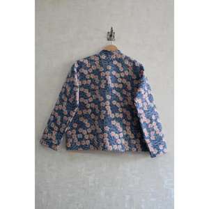 Handmade Reversible <b>Quilted</b> Woven Cotton Jacket Eco-Friendly Floral Block Print Long Sleeve Cozy Winter Layer - Product Image 4