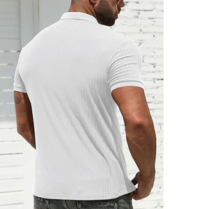 Polo de Algodón de Manga Corta a Rayas Blancas para Hombre, Camiseta Informal de Punto Transpirable de Corte Regular - Product Image 2