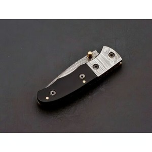 Handmade Damascus Steel Folding Pocket <b>Knife</b> with Customizable Wood Horn Handle for Groomsmen Anniversary Gifts OEM Support - Product Image 3