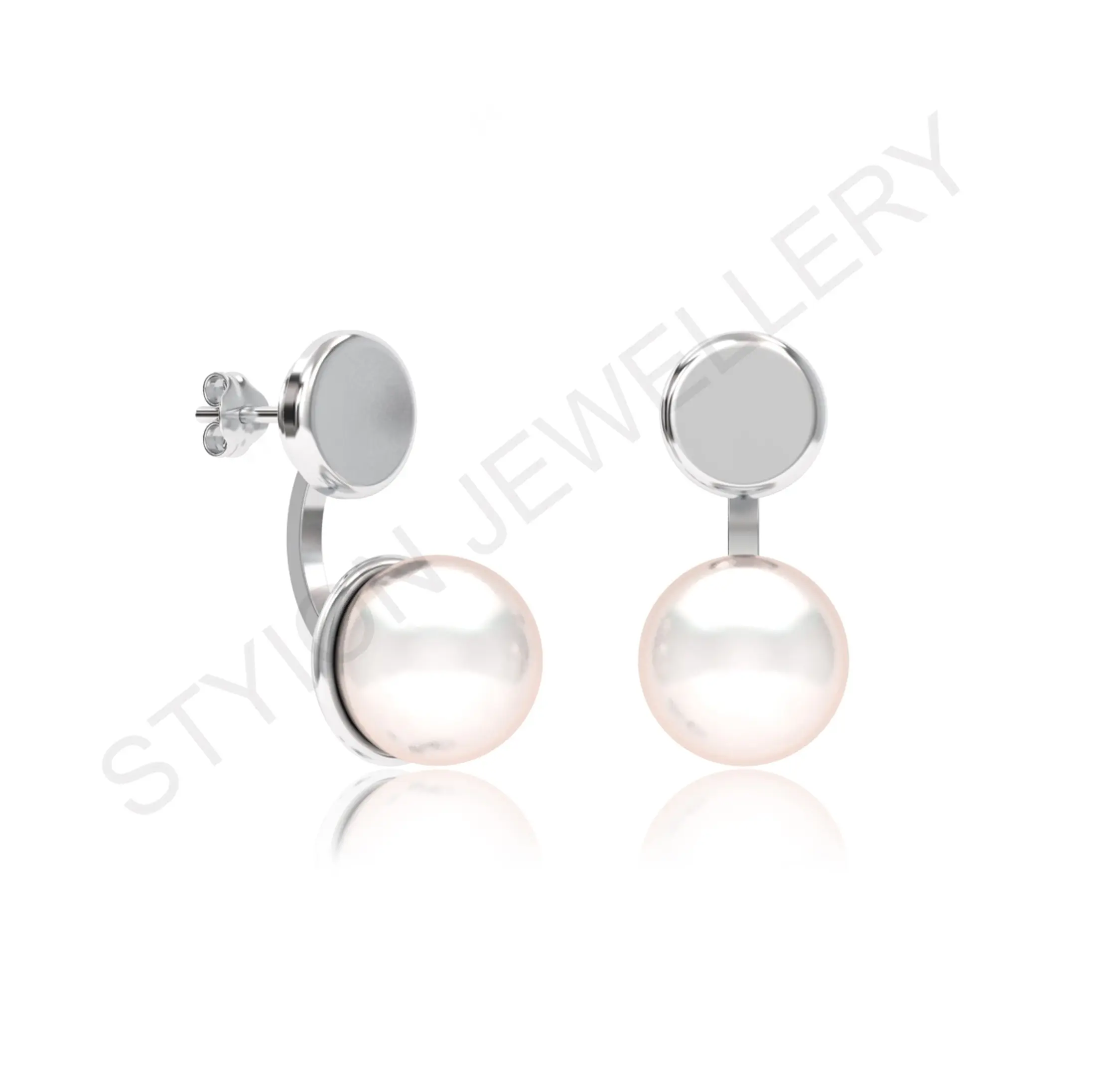 Moda aksesuarları güzel mücevher beyaz inci 2IN düğme küpe Styion mücevherat tarafından toptan tedarik mevcuttur