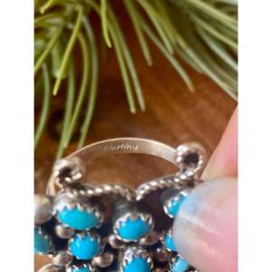 Navajo Kingman Turquoise & Sterling <b>Silver</b> <b>Statement</b> Butterfly Cluster <b>Ring</b> Bezel Setting Geometric Pattern Size 7 Everyday Wear - Product Image 5