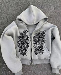 Sweats à capuche zippés personnalisés éponge française lavage à l'acide soleil fané sweats à capuche pour hommes unisexe haute qualité sérigraphie Street Wear sweats à capuche - Product Image 5