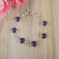 Bracelet tennis lumineux en argent sterling fait main avec pierre précieuse Iolite, réglable, bijoux bohèmes de luxe pour usage quotidien, certifié GIA, cadeau
