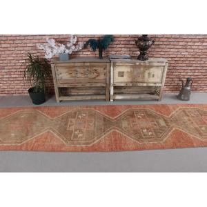 พรมขนาด 2.3x13.1 ฟุต, พรมตุรกีโบราณ, พรมขนสัตว์ลายดอกไม้สีน้ำตาลแดง - Product Image 3