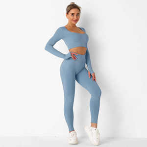 Conjunto Deportivo de 2 Piezas para Mujer, Leggings y Sujetador Deportivo, Cintura Media, Logotipo Frontal Sólido, Ropa de Gimnasio, Fitness y Yoga - Product Image 5