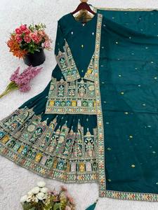 Trendy Pure Chinon Silk set with <b>sequin</b> thread embroidery plain cotton bottom and matching dupatta for festive ethnic fashion - Product Image 4