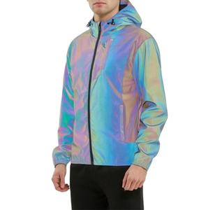 OEM personalizado hombres de manga larga con cremallera chaquetas reflectantes transpirable Arco Iris reflectante deporte correr chaqueta con capucha - Product Image 6