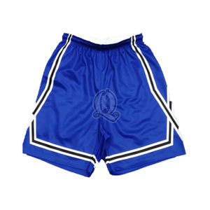 Short de basket-ball bleu personnalisé Short d'entraînement athlétique en maille de polyester léger et respirant avec motif à rayures blanches pour hommes - Product Image 1
