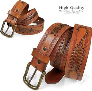 Ceinture en cuir tressé de style western, en cuir pleine fleur, robuste, en cuir de vache de qualité supérieure, avec des motifs perlés personnalisés, ceintures de luxe prêtes à être expédiées, unisexe - Product Image 2