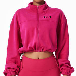 Sudadera con capucha corta con cremallera frontal de algodón y poliéster para mujer con logotipo personalizado, impermeable, para entrenamiento al aire libre y yoga en invierno. - Product Image 2