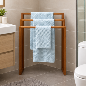 <b>Wooden</b> Freestanding <b>Towel</b> <b>Rack</b> 3 Tier Minimalist Bathroom Organizer Space Saving Design Natural Finish - Product Image 4