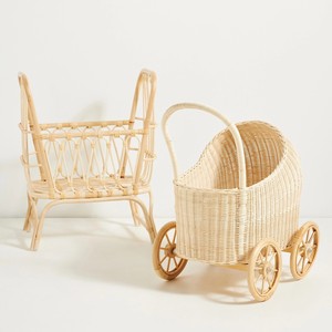 <b>Vintage</b> Style Rattan Doll Pram Stroller Carriage Handmade Wicker Retro Dolls Prams Toddler Walker <b>Toys</b> - Product Image 1