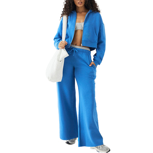 Ventes en gros de sweats à capuche en molleton de coton royal de qualité supérieure avec fermeture éclair en laiton, sweats à capuche à épaules tombantes personnalisés pour femmes - Product Image 1