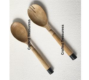 Ensemble de couverts en bois naturel de style vintage pour la vaisselle, la cuisine, la décoration de la maison, le mélange et le service de salades - Product Image 1