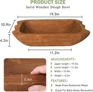 Cuenco para masa, cuencos de masa de madera rústica marrón de 19,7 pulgadas para decoración, cuencos decorativos de madera maciza Natural tallados a mano, lazo de pan largo - Product Image 4