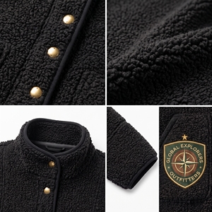 Veste en polaire marron pour homme avec motifs brodés, col rabattable, coupe-vent, vêtements d'extérieur décontractés pour l'hiver - Product Image 5