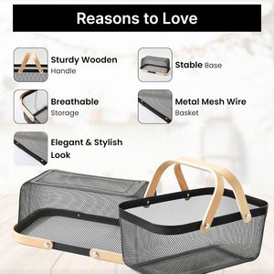 Vườn di động bằng gỗ xử lý lưu trữ dây kim loại giỏ với lưới cho nhà bếp đựng thức ăn hoặc dã ngoại - Product Image 2
