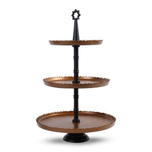 Support à gâteau moderne à 3 niveaux en métal bronze avec tige noire décorative, support à gâteau rond avec poignée en étoile, présentoir à dessert à étages - Product Image 3