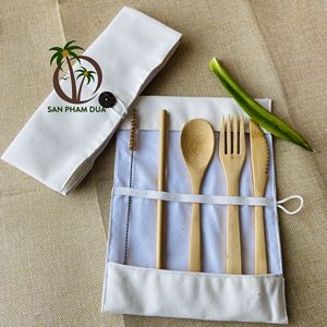 CUCHARA DE BAMBÚ REUTILIZABLE O BAMBÚ CUBERTERÍA UTENSILIOS JUEGOS DE COCINA TENEDOR CUCHILLO PALILLOS BAMBÚ COCO - ECO VIETNAM - Product Image 3