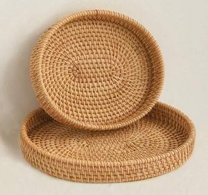 Juego de 2 uds. De bandeja de servicio tejida de mimbre de ratán, bandeja de servicio de fruta de agua trenzada, bandeja de mimbre tejida, superventas de La India - Product Image 4