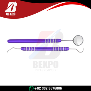 Kit d'examen dentaire 3 pièces en acier anodisé violet de haute qualité – Pince, miroir et explorateur pour l'hygiène de base - Product Image 6