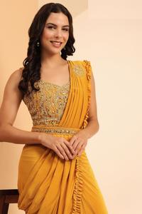 Hermoso Listo para usar exquisito bordado a mano con Sari de espejo para la venta en línea - Product Image 6