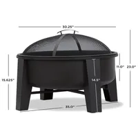 Brasero rond en acier de 35 pouces pour brûler du bois, avec écran anti-étincelles en maille, grille à bois et pique à bois pour patio et jardin