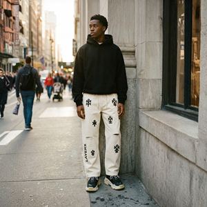 Pantalones de punto para hombre, de peso medio, holgados, estilo Y2K, con diseño gráfico 3D personalizado, efecto desgastado en la rodilla, ecológicos, estilo urbano, OEM - Product Image 2