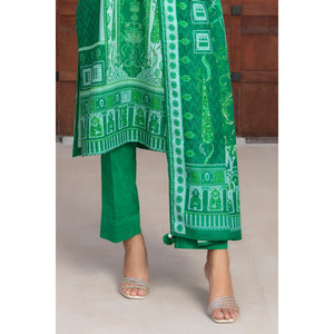 Ensemble Salwar Kameez 3 pièces en coton Khaddar imprimé numériquement pour femme, avec Dupatta Zari lourd, coupe régulière extensible, style pakistanais décontracté - Product Image 3