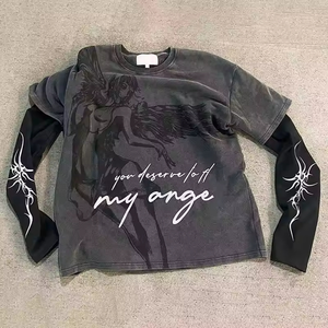 Camisetas de manga larga de cuello alto de gran tamaño de lana con cremallera de invierno con serigrafía personalizada de alta calidad Unisex Vintage rasgado - Product Image 5