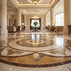 Médaillon de sol en marbre personnalisé de luxe, artisanal, décoratif, pour entrée, foyer, pièce maîtresse, surface antidérapante, salle de bain extérieure - Product Image 3