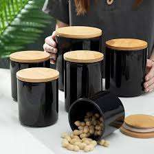 Pot en céramique pour un stockage sûr et sécurisé des aliments, pot en céramique fait main pour une collection de rangement moderne avec couvercle pour ingrédients secs - Product Image 2