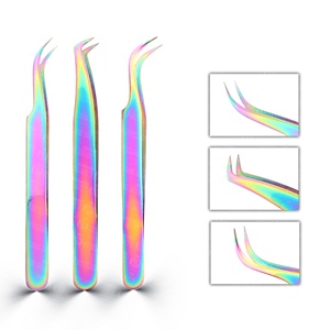 Pinces à cils en acier inoxydable à haute élasticité, multicolores, légères, faciles à utiliser pour prélever les cils fins - Product Image 5