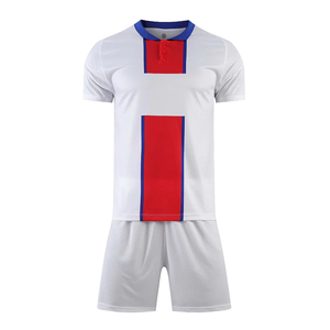 Ensemble de maillots de football personnalisés pour hommes, blanc, rouge, bleu, blocs de couleurs, manches courtes, polyester respirant, uniforme pour adultes, toutes saisons - Product Image 1