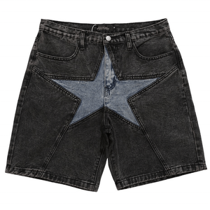 Shorts en jean pour homme, style streetwear personnalisé, vintage, délavé, avec strass, déchiré, décontracté - Product Image 2