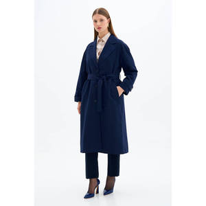 Manteau Trench Croisé Bleu Marine avec Épaulettes en Cuir Décontracté Grande Taille pour Automne Hiver - Product Image 2