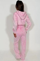 Ensemble de survêtement deux pièces pour femme, rose uni délavé à l'acide, 100% coton, comprenant un sweat à capuche court zippé et un pantalon de jogging taille haute, vente en gros personnalisée